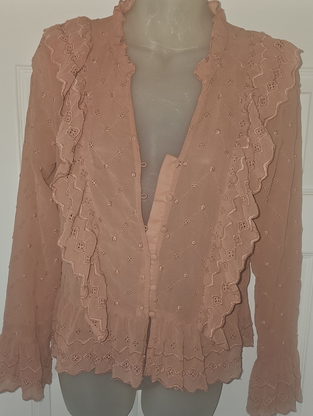 H&M Peach Eyelet Ruffle Top